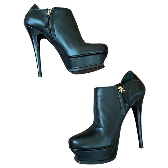 Yves Saint Laurent Womens Tribute 105 Black Leather Platform Heeled Ankle Boots - Picture 8 of 16